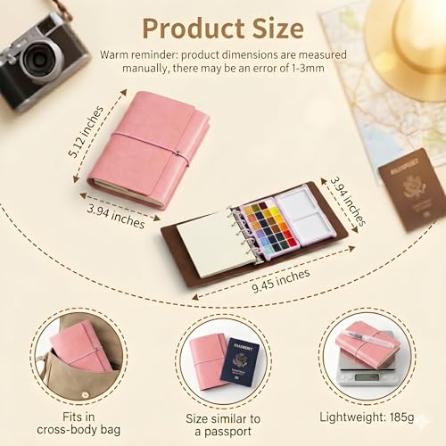 DarkWish Mini Travel Watercolor Set with Sketchbook, 24 Colors, Pink - color: Pink