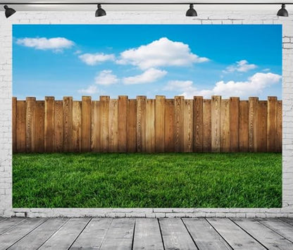 10x8ft Meadow Backdrop Wooden Fence Blue Sky Spring Scenery Outdoor Picnic Party Background Countryside Field Backdrop Nature Backdrops - size: 10x8ft