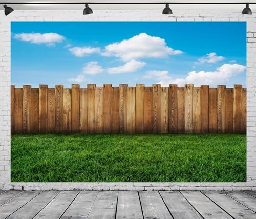10x6.5ft Meadow Backdrop Wooden Fence Blue Sky Spring Scenery Outdoor Picnic Party Background Countryside Field Backdrop Nature Backdrops - size: 10x6.5ft