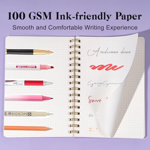 Yoment Graph Paper Spiral Notebook A5 Graphing Notebook 160 Pages | Graph Paper Notebook Spiral Bound Waterproof Plastic Hardcover Spiral Journal 5x7 Grid Notebooks for Note Taking,Purple - color: Purple, style: A - Graph - A5