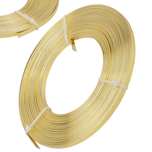 Beebeecraft 32.8 Feet Flat Jewelry Craft Wire Aluminum Wire 5mm for Bezel Jewelry Making Sculpting Armature Craft Gem Bezer Wrapping(Gold Color) - color: Gold