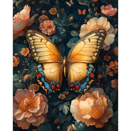 obterie Butterfly Paint by Numbers Kit for Adults Beginner Flower Oil Painting Kit Adult Paint by Number Kits on Canvas DIY Painting for Beginners Art by Numbers for Gifts Home Wall Decor 16x20 Inch - color: YF033