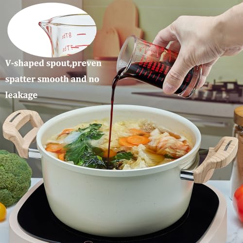 Ackers 4 Oz Glass Measuring Cup,Borosilicate Shot Glass with V-Shaped Spout-Red Line - color: Red