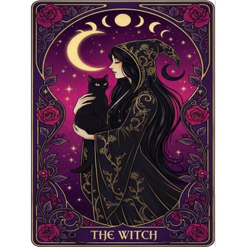 GQYCZZ Halloween Witch 5D Diamond Art Kits for Adults, Gothic Cat Diamond Painting Kits for Beginners, DIY Tarot Card Full Drill Round Diamond Painting Gem Art for Beginner, Home Wall Decor 12 x 16In - color: Witch Diamond Art
