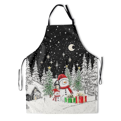 Funny Apron Polyester Grooming Aprons with Pocket for Cooking Kitchen Grilling Adults - color: Funny Snowman Black