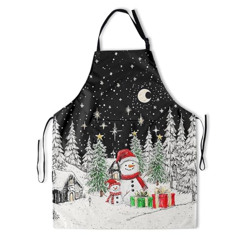 Funny Apron Polyester Grooming Aprons with Pocket for Cooking Kitchen Grilling Adults - color: Funny Snowman Black