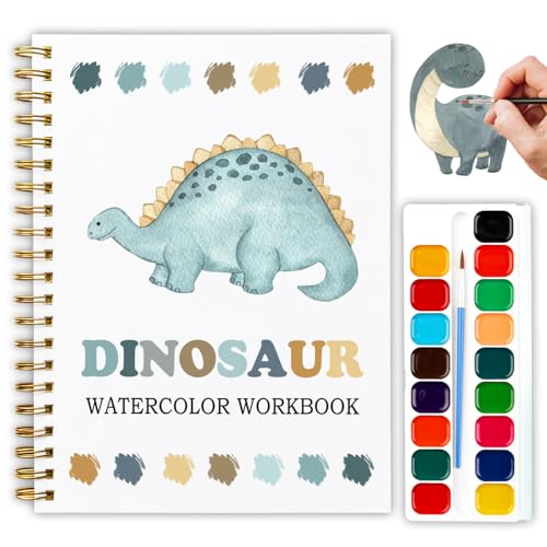 12 Dinosaur Patterns Watercolor Set, Painting Book for Beginners, Fun Family Art Activity Kit, Creative DIY Gift for Adults, Dino Lover Stress Relief Workbook - color: Blue-Dinosaur