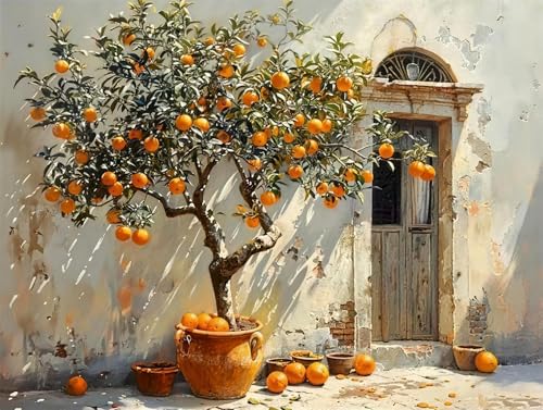 CSZPPQAF Orange Tree Paint by Number Kit for Adults, Fruit Paint by Number Kits on Canvas, DIY Color Vintage Oil Painting for Farmhouse Kitchen Living Room Bedroom Decor 12X16inch - color: PB460-1