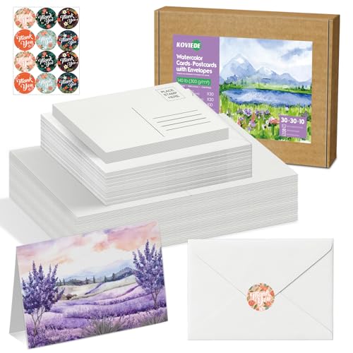 30 Pack Foldable Blank Watercolor Cards with Envelopes 4"x6" | 140lb/300gsm, 100% Cotton Water Color Cards with 10 Sheets Watercolor Postcards for Painting, Greeting, Birthday Valentine - size: 4x6" Cards*30+4x6" Postcards*10