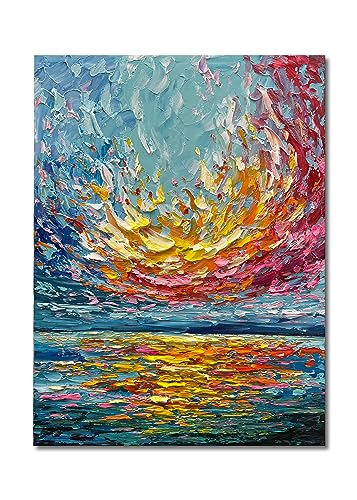 Limiyer Art 40x28 Inch hand-painted sea Sunrise landscape Modern Abstract Oil Painting Large Canvas art Hall Bedroom Office Wall Decoration - color: YI030