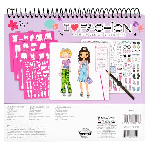 Fashion Angels I Love Fashion Sketch Portfolio | Includes Sketch Pad with Stencils & Stickers, Design Sketch Book for Girls, Ideal Drawing Kit for Kids - color: I Love Fashion
