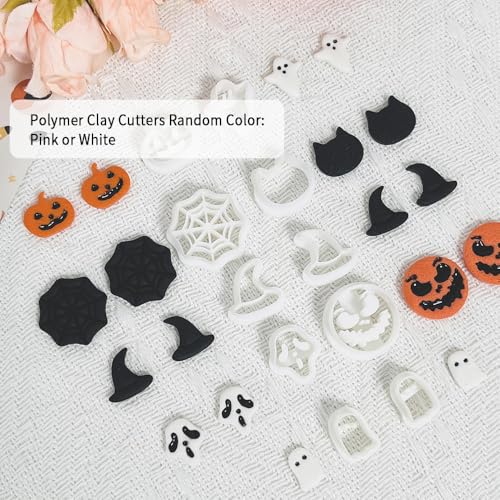 Xaekicr 10PCS Halloween Polymer Clay Cutters Set - Pumpkin Ghost Witch Hat Spider Web Shapes for DIY Earrings - Clay Cutters Clay Earring Cutters Clay Tools - color: F color
