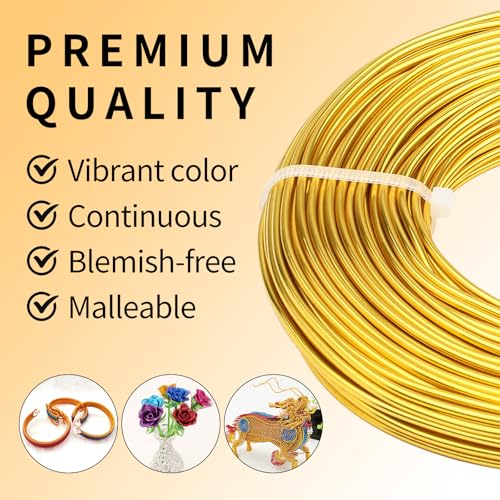 12 Gauge Aluminum Wire 100FT, 2mm Bendable Metal Anodized Aluminum Wire for Sculpting Jewelry Making Crafts Wreath Beading Floral(Gold) - color: Gold