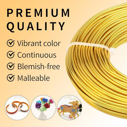 12 Gauge Aluminum Wire 100FT, 2mm Bendable Metal Anodized Aluminum Wire for Sculpting Jewelry Making Crafts Wreath Beading Floral(Gold) - color: Gold