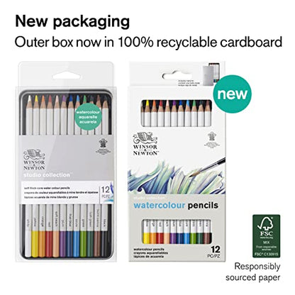 Winsor & Newton Studio Collection, Watercolor Pencils, Set of 12 | Highly pigmented, Wax-Based, Can be Used Wet/Dry, Add Water & Brush to Create Painterly Effects, Break-Resistant Points. - style: 12 Watercolor Pencils