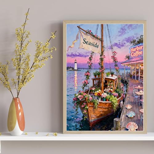 Seaside Scenery Diamond Art Kits for Adults Diamond Painting Kits for Adult | Landscape 5D Diamond Dots Gem Art Crafts with Tools,Round Full Drill Funny Crafts for Home Wall Decor&Gift-12x16inch - color: DP03888, size: Round diamond painting