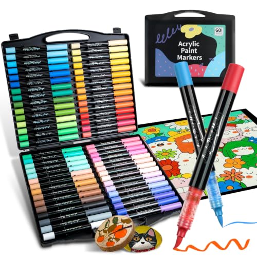 60 Colors Acrylic Paint Markers, Water-Based Paint Pens Brush Tip | School Supplies Large Capacity Coloring Markers for Rock,Wood,Fabric,Glass, Canvas,Ceramic,DIY Paint Markers 60pcs - size: 60 COLOR