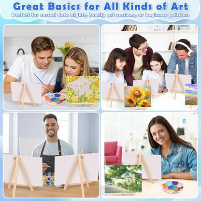 6 Pack Paint and Sip Kit for Adults Girls Night, 8x10In Canvas Painting Kit | Flat Canva Boards with Easel Stands, Mini Acrylic Paint, Brushes, Paint Party Supplies, Date Night Painting Kit for Couples
