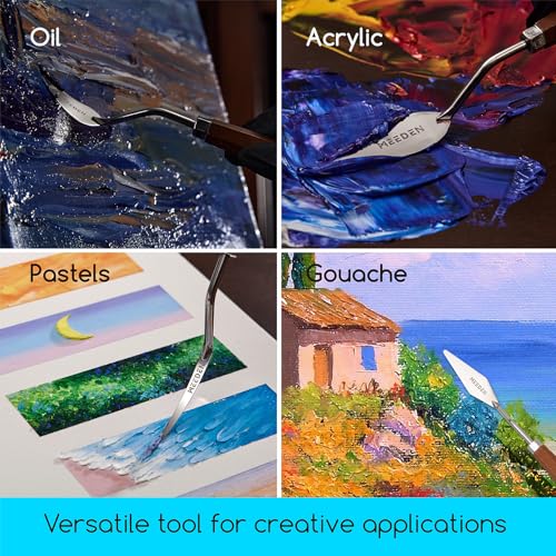 MEEDEN Artist Painting Knife Set: 6Pcs Unique-Shaped Stainless Steel Art Painting Knives with Wooden Handle - Art Supplies for Oil Acrylic Gesso Canvas Painting - style: 6pcs-A
