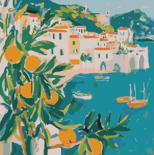 CSZPPQAF Lemon Tree Paint by Numbers Kit for Adults Beginner, Paint by Number Kits on Canvas, DIY Easy Acrylic Mediterranean Scenery Watercolor Oil Painting by Numbers for Home Wall Decor 16X16inch - color: PB285-1