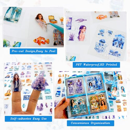 428Pcs Summer Scrapbook Stickers for Scrapbooking Supplies, 100 Sheets Transparent PET Scenery Journal Stickers for Journaling, Junk Journal, Scrap Book, Card Making, Collage, DIY Crafts Arts - color: Summer Rain Just Clears Up