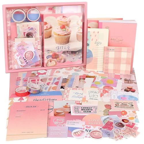 ATIRAMANIYA 346pcs Journal Supplies Kit Vintage Scrapbook Stickers Art Journaling Bullet Junk Journal Planners DIY Decoration Paper Stickers Craft Kits Notebook Collage Album (Pink icream Book) - color: Pink icream book