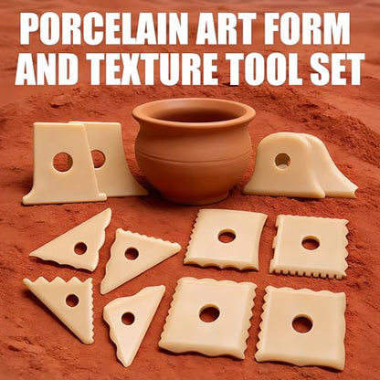 Maiguinzaa 12-piece Pottery Art Tool Set, Clay Shape Carving Tool kit | Foot molder, ribs & fettling knife, durable plastic, for clay sculpting, 12pc set