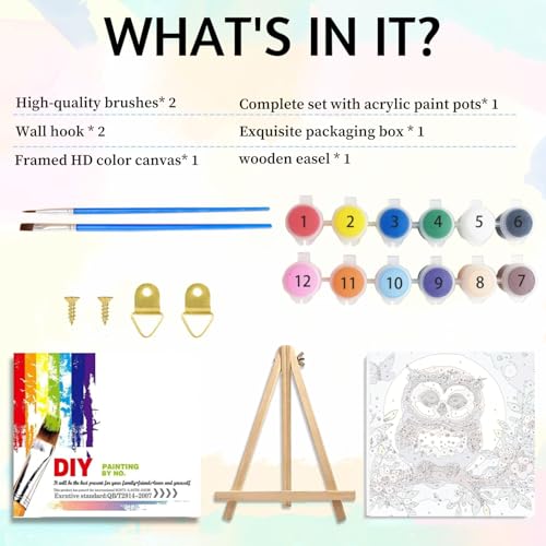 Aestalrcus Paint by Numbers Kit for Kids with Frame, Owl, 8x8 inch - color: style-5