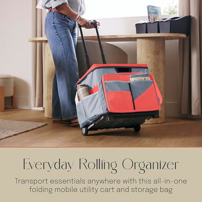 Folding Mobile Utility Cart, Canvas Organizer Bag, Red/Grey - color: Red/Grey