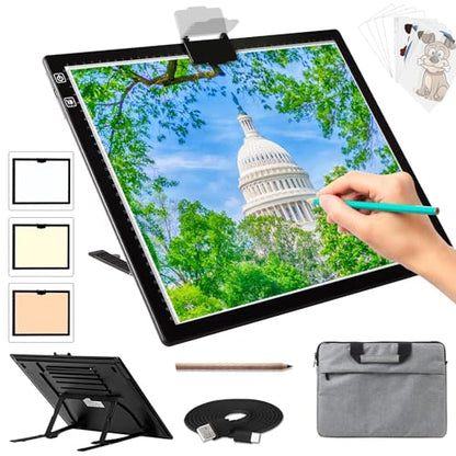 A3 Light Board for Diamond Painting - Rechargeable Tracing Light Box with Carry Bag, 3 Colours Stepless Dimmable 6 Levels Brightness Light Pad, Battery Powered Portable Light Pad for Tracing - style: A3 Rechargeable(Black) with Bag