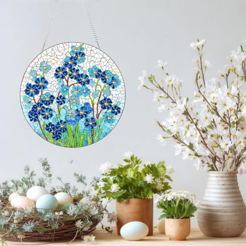 RYMILIE Hanging Diamond Art Kits for Adults Blue Flowers 8x8inch - color: DP04407