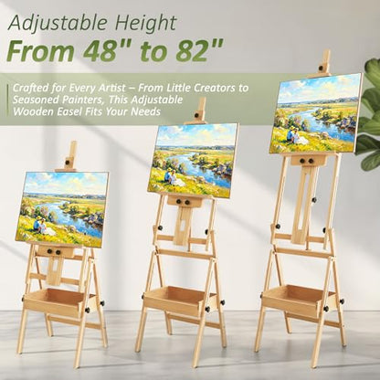 Multi-Function Beech Wood Art Easel for Painting, Flat Desk Easel Stand - color: Medium Natural