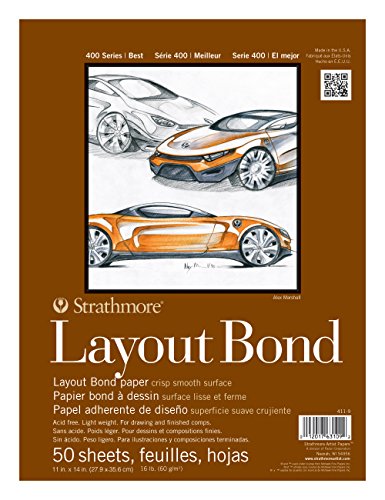 Strathmore 400 Series Glue Bound Layout Bond Pad, 11 X 14 inches, 16 lb., White, 50 Sheets (411-11) - size: 11x14