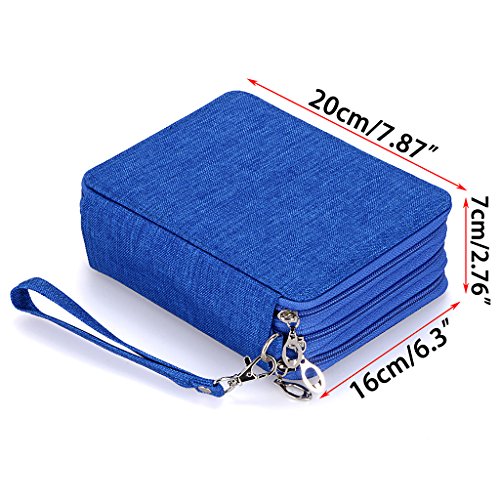 BTSKY Zippered Pencil Case-Canvas 72 Slots Handy Pencil Holders for for Prismacolor Watercolor Pencils, Crayola Colored Pencils, Marco Pencils (Blue) | Portable Holder for Prismacolor Watercolor Pencils, Crayola Colored Pencils, Marco Pencils for Office a