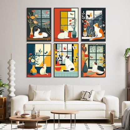 Offito 6 Pack Paint by Numbers Kit for Adults, Flowers Vase Cat, 10x14 Inch - color: BOP6PNP09