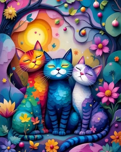Paint by Numbers Kit for Adults, Colorful Cat Paint by Number for Adults | Acrylic Adults' Paint-by-Number Kits, DIY Easy Paint by Number Adult Canvas for Home Wall Art Decor, 16X20 inch - color: PB452-1