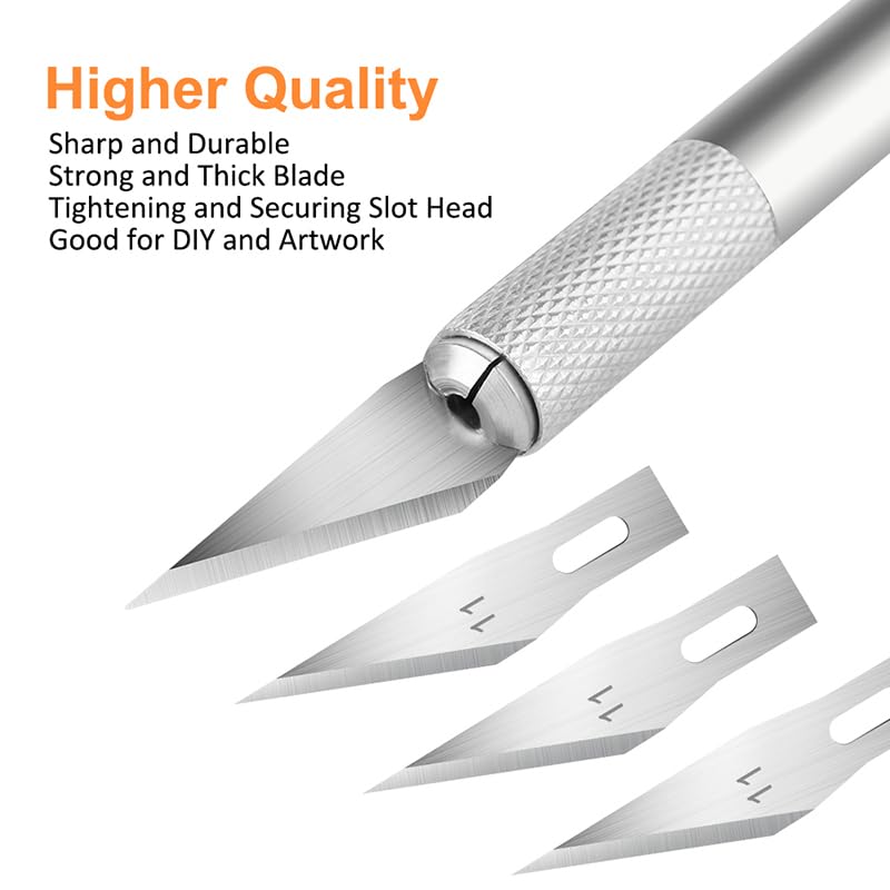 5PCS Craft Knife Hobby Knife Includes 50PCS Spare Exacto Knife Blades #11, HEADLEY TOOLS Precision Exacto Knife Set Ideal for Crafting, Scrapbooking, Arts, DIY, Stencil, Carving - color: Silver