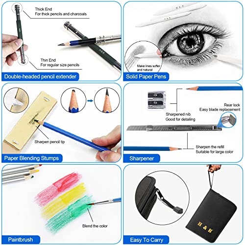 H & B 72PCS Drawing Supplies, Sketching Art Kit with A5 Sketchbook - Includes Graphite, Charcoal, Watercolor Pencils for Adults, Teens, Beginners & Kids