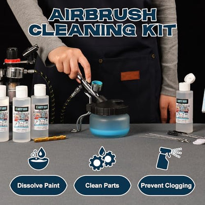 X ARTY HUB Airbrush Cleaning Kit, 32.4 fl oz Cleaner, Cleaning Pot & Tools | Easily Handles Water-Based and Acrylic Paints, Glass Airbrush Cleaning Pot, Air Brush Cleaning Tools, Airbrush Cleaner Kit - size: Airbrush Cleaning Kit with 32.4 fl oz Cleaner