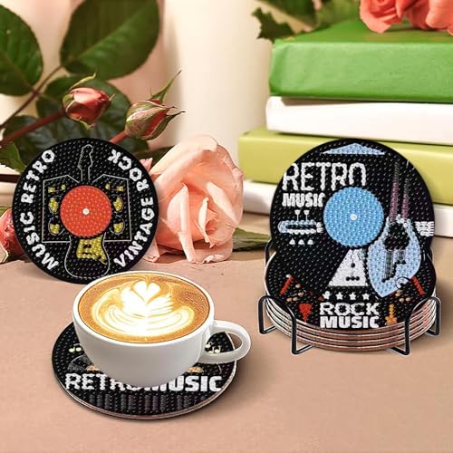 gganmtere 8 pcs Music Diamond Art Coasters with Holder,Musical Instrument Diamond Art Painting Coasters,5D DIY Full Drill Adult Diamond Paintings Set - color: Jxbd99