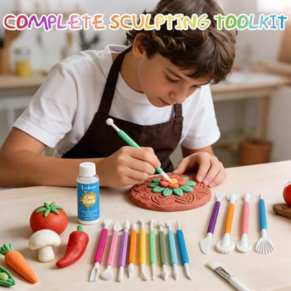 16PCS Double Head Sculpting Tools Set, Clay Tools Kit with 1.7 FL OZ Air Dry Clay Glaze for DIY Pottery, Molding Polymer Clay – Safe & Ergonomic Grip for Craft Lovers & Beginners