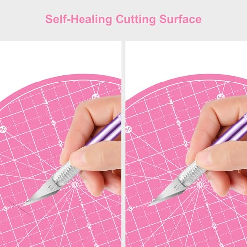 10"x10" Round Rotating Cutting Mat, Self Healing Mat with 360-Degree Rotation & Anti-Slip Base, Sewing Board Cutting Mat Perfect for Fabric Quilting Leather Hobby Project, Pink - color: Pink, size: 10"L x 10"W