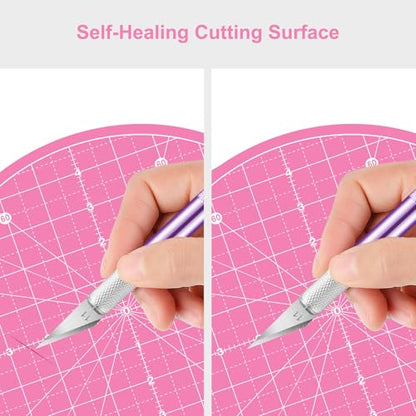 10"x10" Round Rotating Cutting Mat, Self Healing Mat with 360-Degree Rotation & Anti-Slip Base, Sewing Board Cutting Mat Perfect for Fabric Quilting Leather Hobby Project, Pink - color: Pink, size: 10"L x 10"W