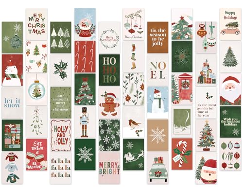 FYSUIMU 50Pcs Christmas Boho Wall Collage Kit Red-Green Xmas Aesthetic Minimalist Wall Pictures for Bedroom Dorm Living Room Winter Holiday Home Decor, 4 x 6 Inch