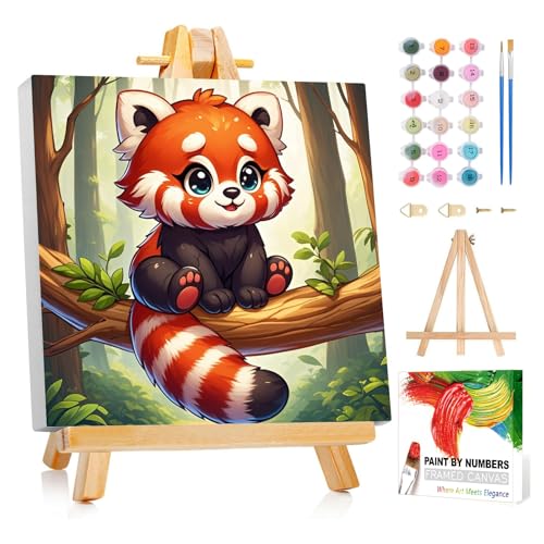 Reivworl Raccoon Paint by Numbers Kit for Kids with Frame 8×8 inch | Raccoon Paint by Number for Kids Age 6-8-12, Acrylic Paint by Numbers for Gifts and Decor - color: Style-3, size: 8×8inch