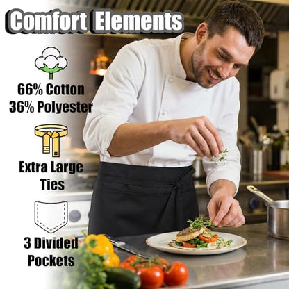 TOSHE Waist Apron 3 Pockets Waterdrop Resistant Cotton Server,Chef,Waitress - color: 2-pack-black