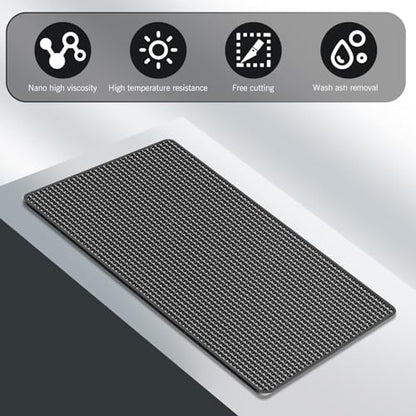 2 PCS Car Dashboard Anti-Slip Mat, 10.62" x 5.9" Grid Pattern High Temperature Resistant Washable Center Console Storage Mat, Double-Sided Self-Adhesive Accessories, for Most Cars (Black)