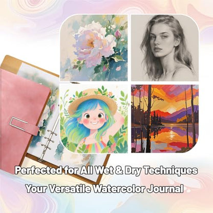 Professional Watercolor Sketchbook with 6-Ring Binder, 20 Sheets 300GSM/140lb 100% Cotton Acid-Free Cold Press Paper, 9.25" x 6.3" Textured Art Journal for Artists, Students & Adults (Green) - color: Green