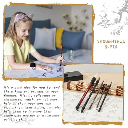 Chinese Calligraphy Brush Set with Roll-Up Bamboo Holder-13 Pieces