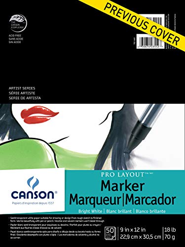Canson Artist Series Pro Layout Marker Paper, Foldover Pad, 9x12 inches, 50 Sheets (18lb/70g) - Artist Paper for Adults and Students - size: 9" x 12"